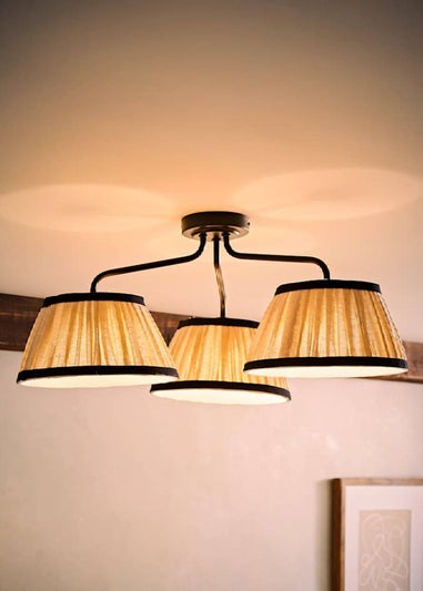 ValueLights Clara Black 3 Arm Ceiling Light Fitting with Pleated Lampshades
