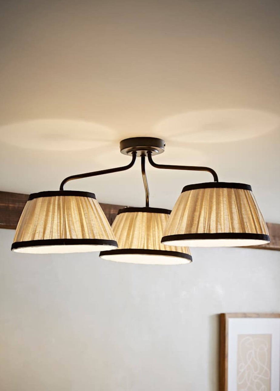 ValueLights Clara Black 3 Arm Ceiling Light Fitting with Pleated Lampshades