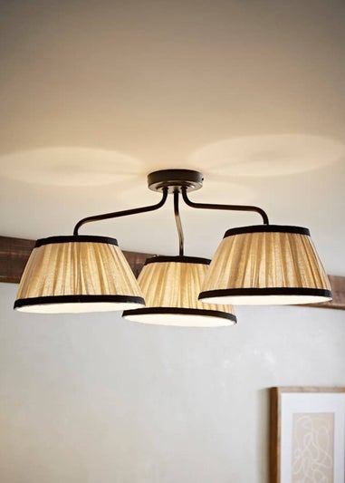 ValueLights Clara Black 3 Arm Ceiling Light Fitting with Pleated Lampshades