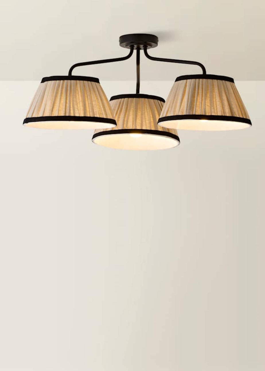 ValueLights Clara Black 3 Arm Ceiling Light Fitting with Pleated Lampshades