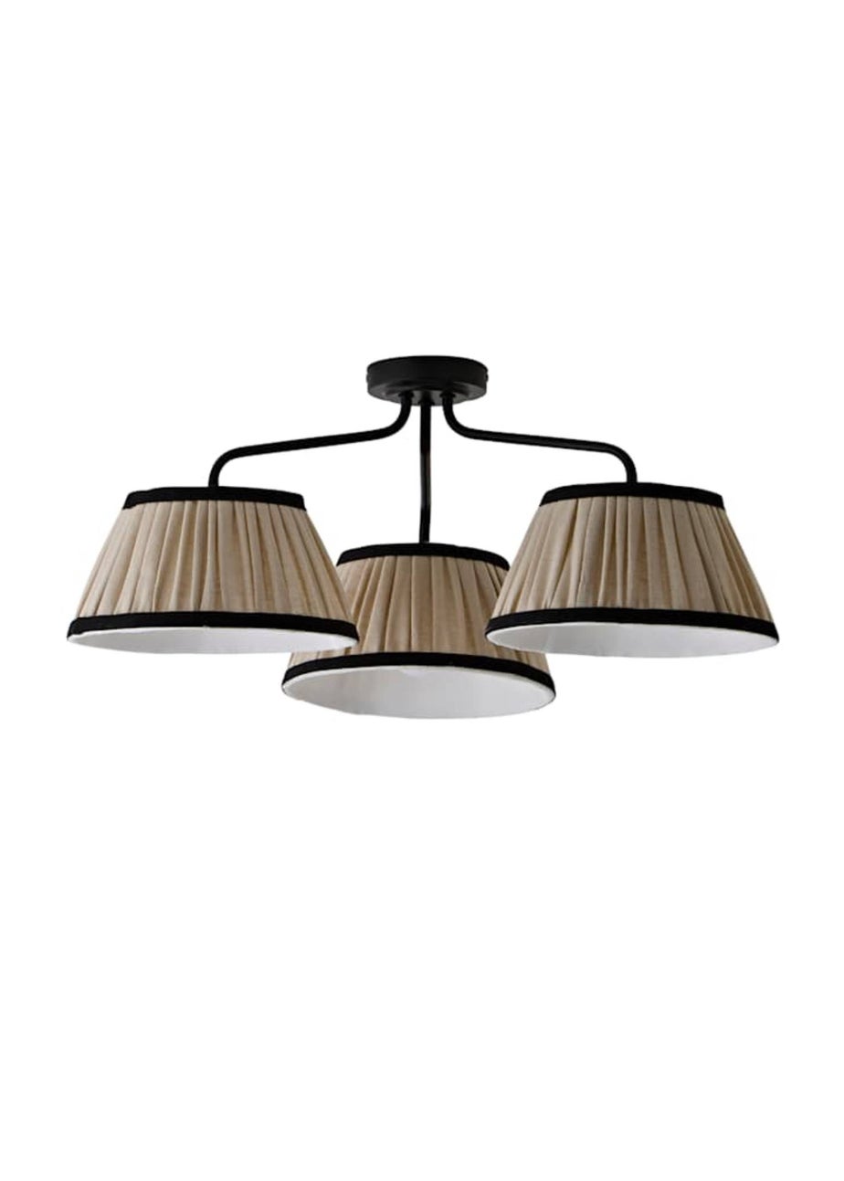 ValueLights Clara Black 3 Arm Ceiling Light Fitting with Pleated Lampshades