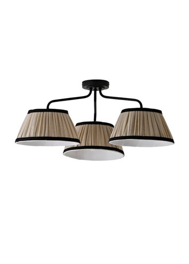 ValueLights Clara Black 3 Arm Ceiling Light Fitting with Pleated Lampshades