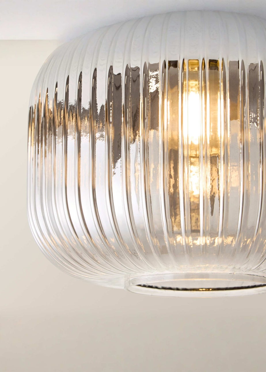 ValueLights Calpe Black Ceiling Light Ribbed Smoked Glass Shade