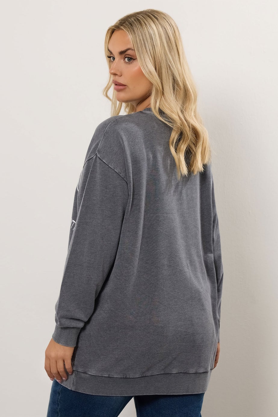 Yours Curve Grey Acid Wash Floral Print Sweatshirt