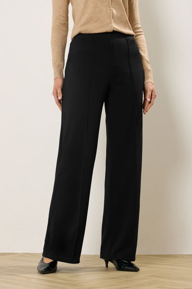 Long Tall Sally Black Textured Seam Front Wide Leg Trousers