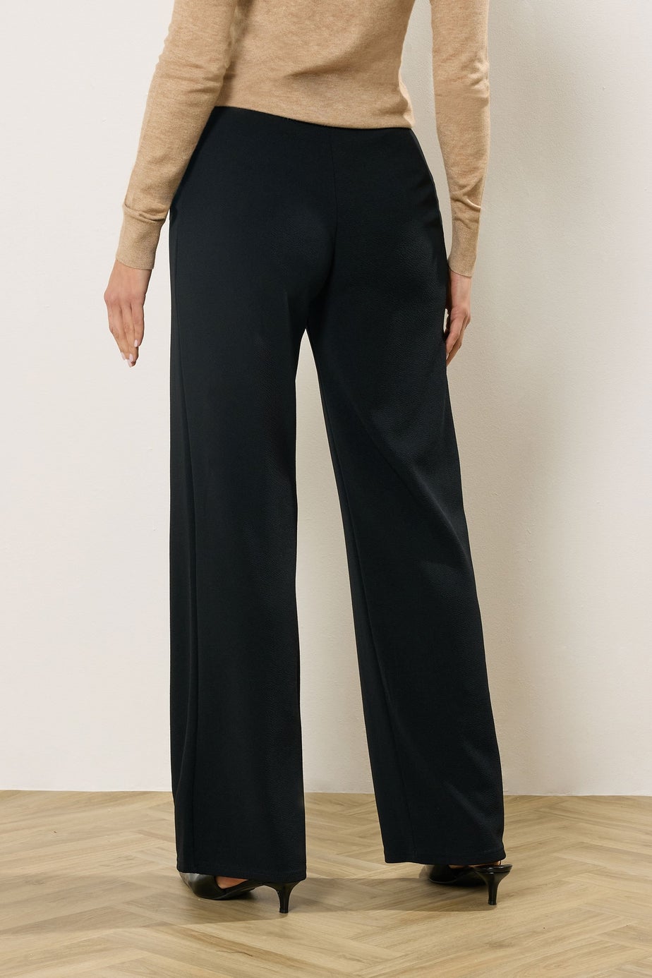 Long Tall Sally Black Textured Seam Front Wide Leg Trousers