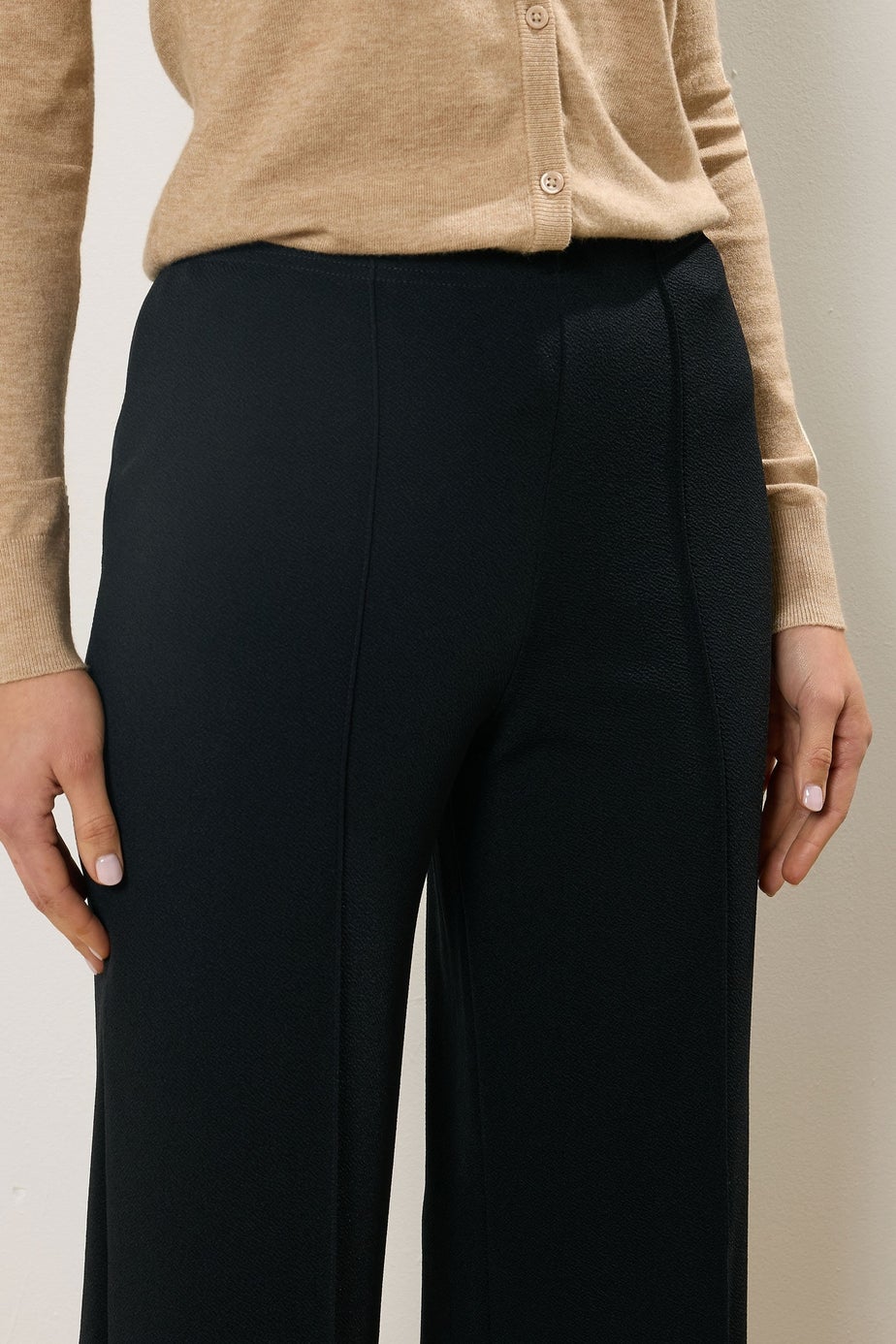Long Tall Sally Black Textured Seam Front Wide Leg Trousers