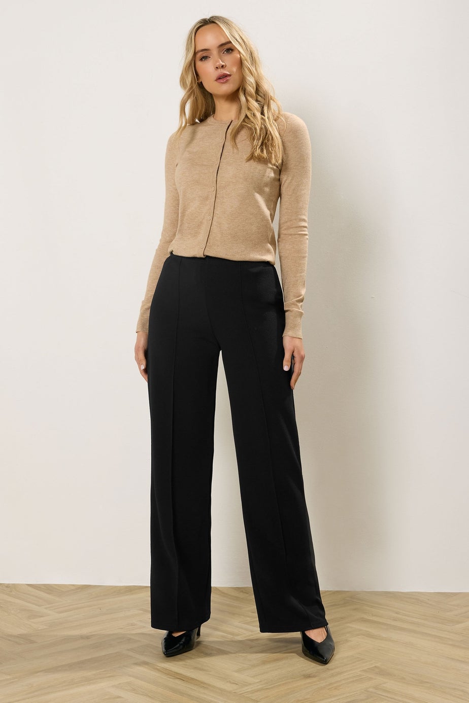 Long Tall Sally Black Textured Seam Front Wide Leg Trousers