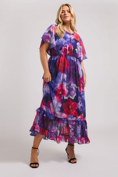 Yours London Curve Purple Floral Print Maxi Smock Dress