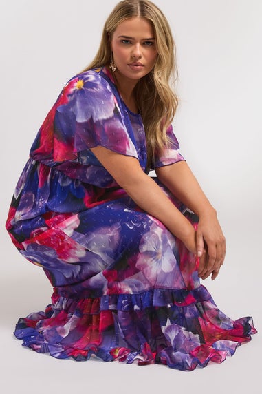 Yours London Curve Purple Floral Print Maxi Smock Dress