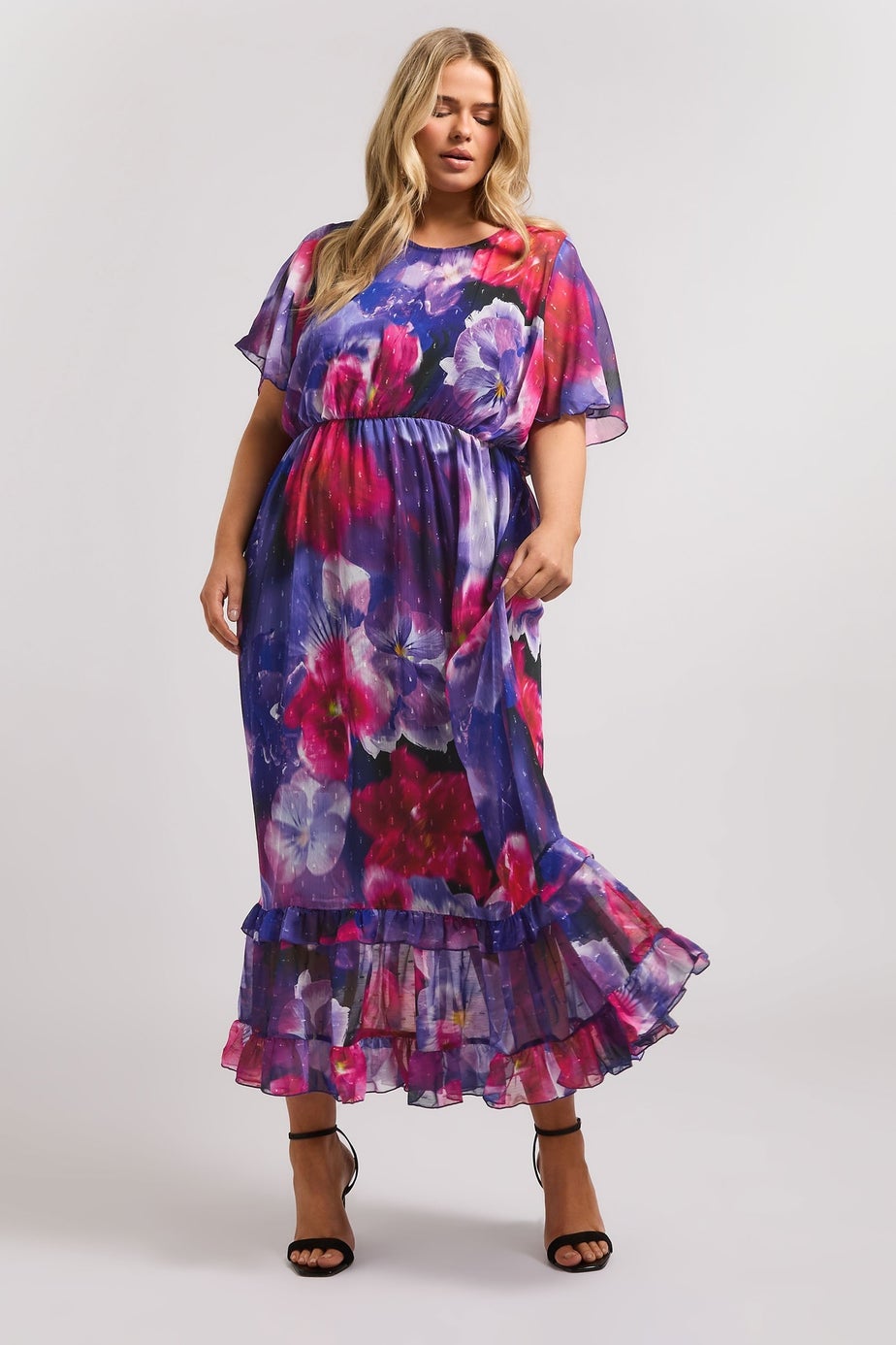 Yours London Curve Purple Floral Print Maxi Smock Dress