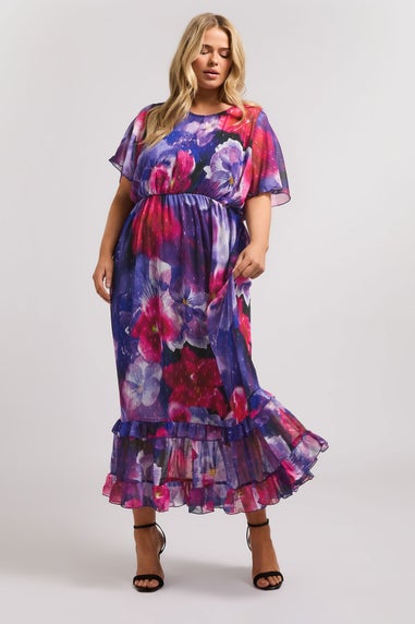 Yours London Curve Purple Floral Print Maxi Smock Dress