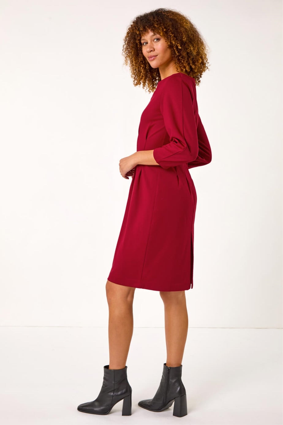 Roman Wine Ponte Notch Neck Stretch Dress