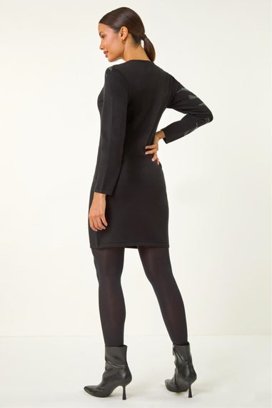 Roman Black Animal Print Embellished Shift Dress