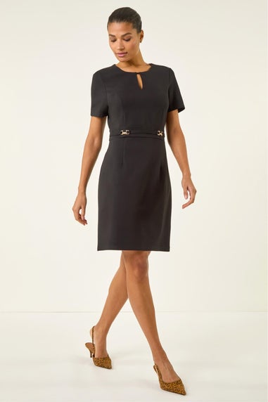 Roman Black Front Keyhole Belted Dress