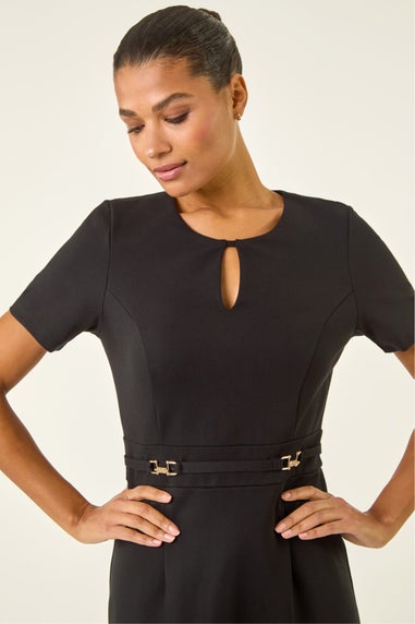 Roman Black Front Keyhole Belted Dress