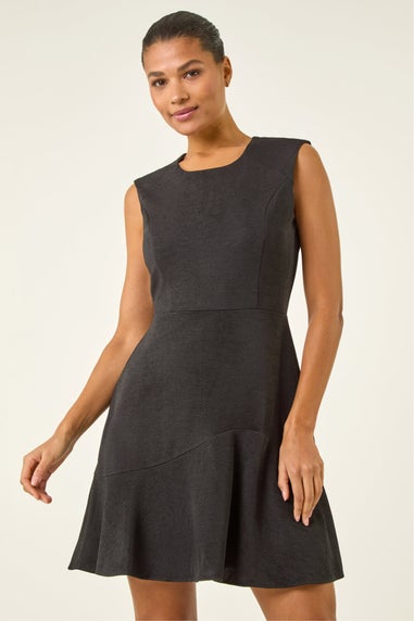Roman Black Textured Stretch Skater Dress