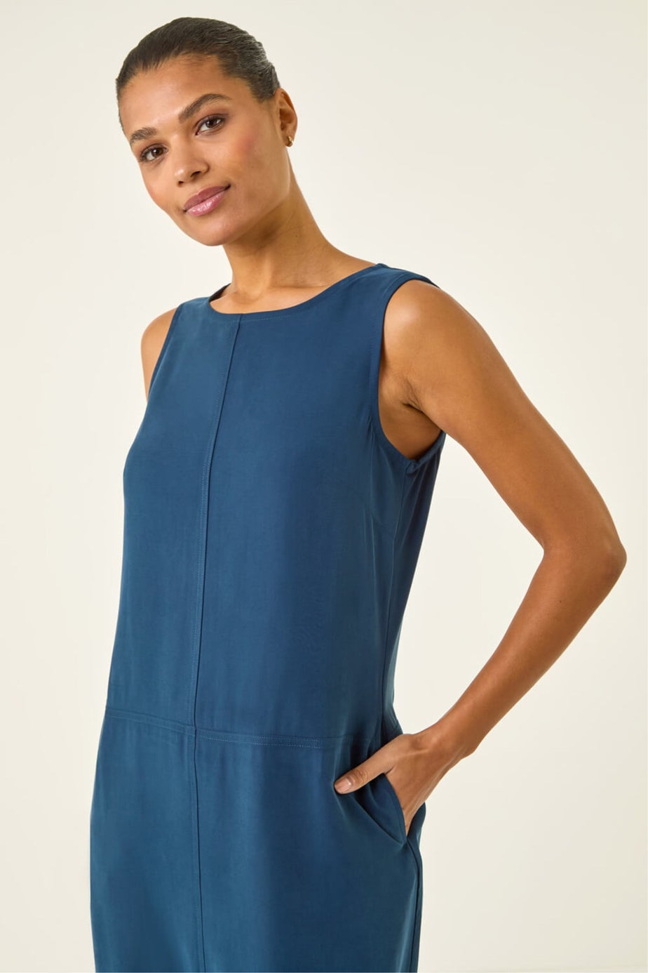 Roman Navy Seam Detail Pocket Shift Dress