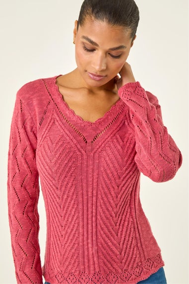 Roman Cerise Scallop V-Neck Knit Jumper
