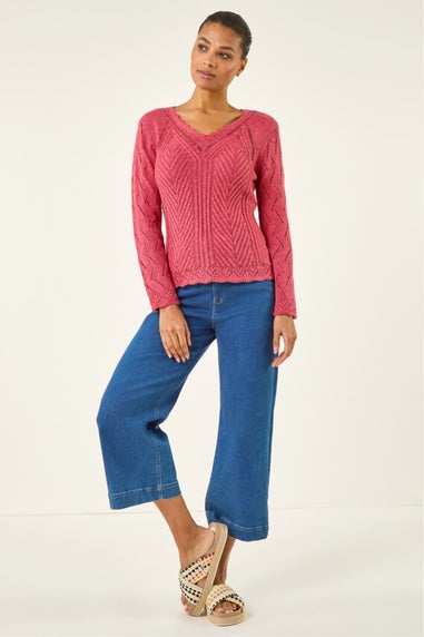 Roman Cerise Scallop V-Neck Knit Jumper