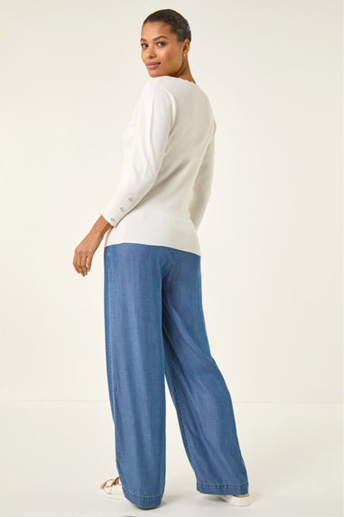 Roman Ivory Scalloped Neck Knit Jumper