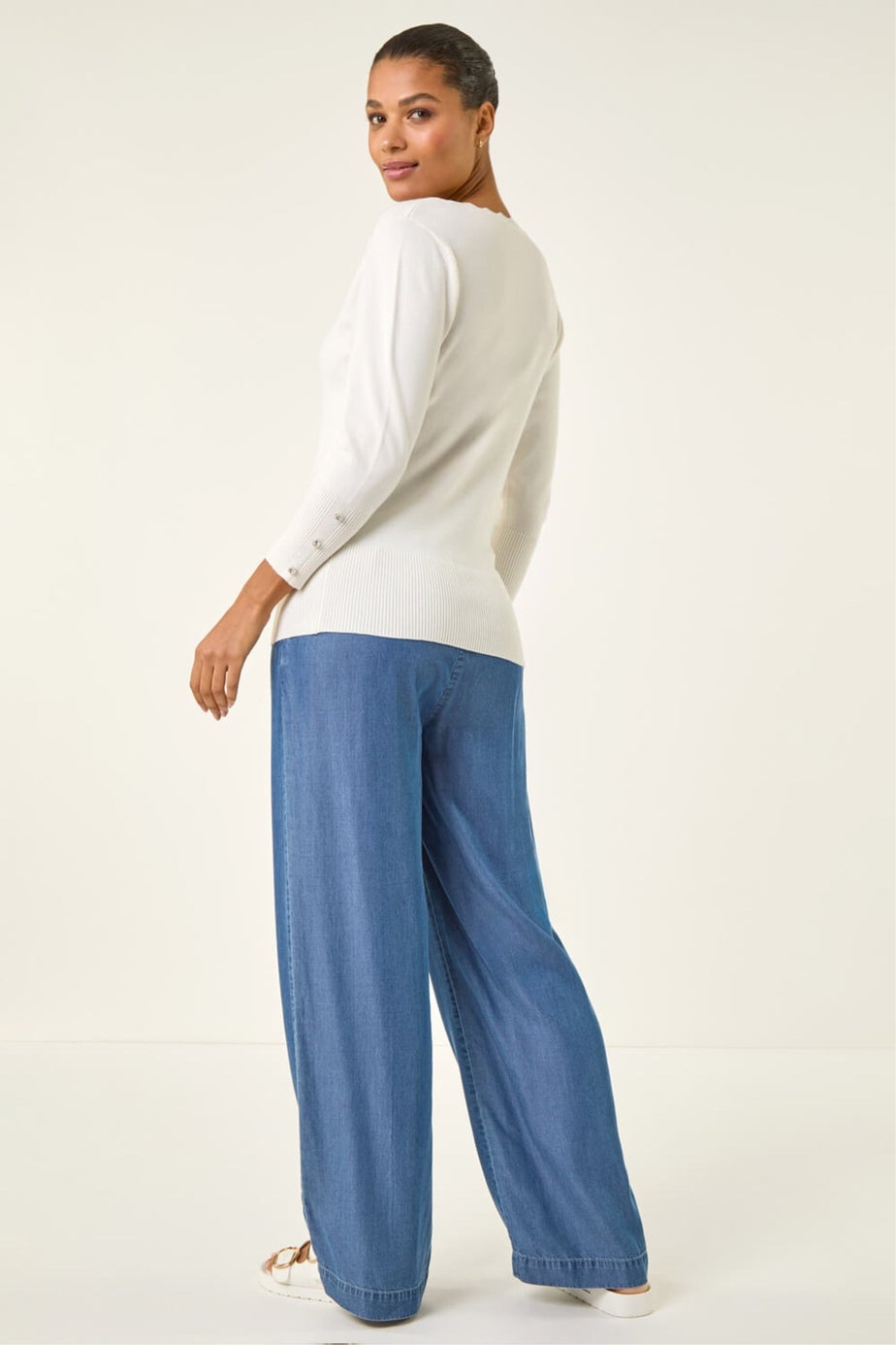 Roman Ivory Scalloped Neck Knit Jumper