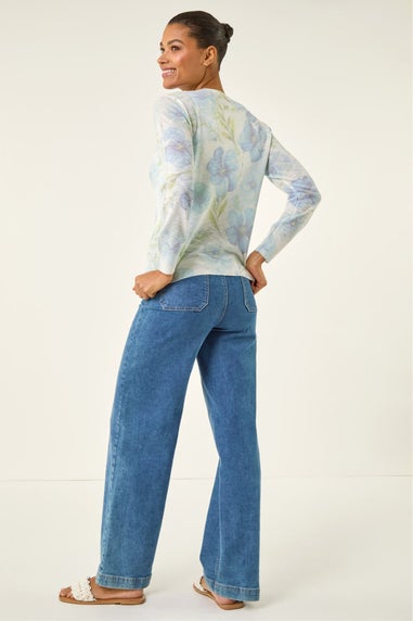 Roman Ivory Floral Print Knit Cardigan