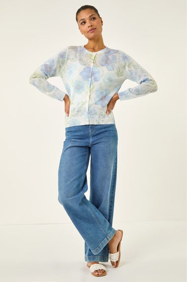 Roman Ivory Floral Print Knit Cardigan
