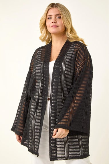 Roman Black Curve Open Knit Cardigan