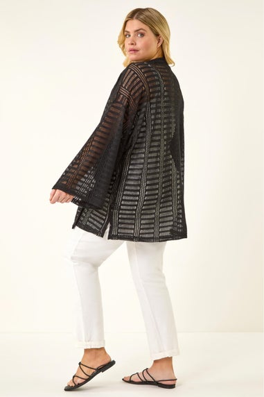 Roman Black Curve Open Knit Cardigan