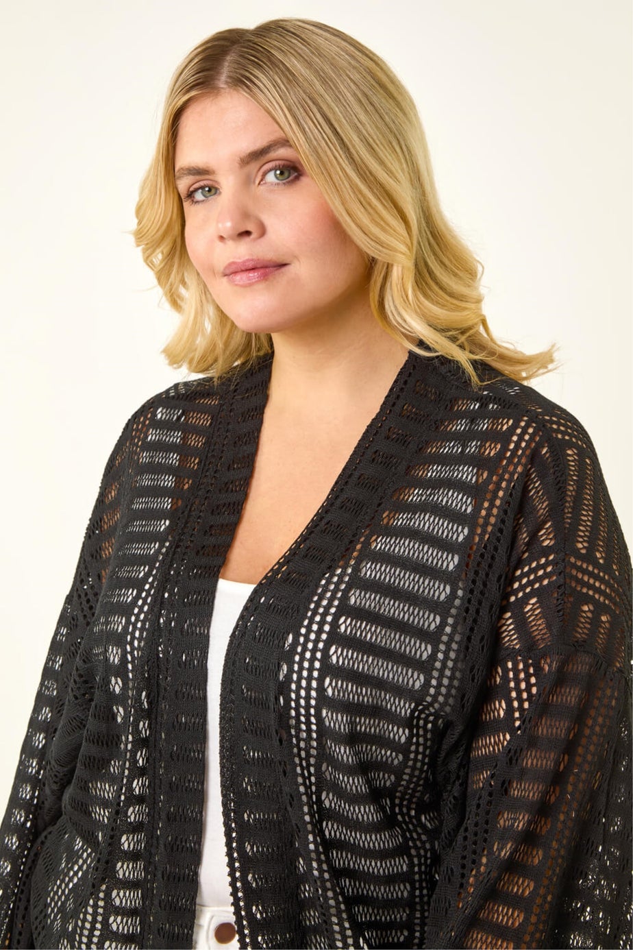 Roman Black Curve Open Knit Cardigan