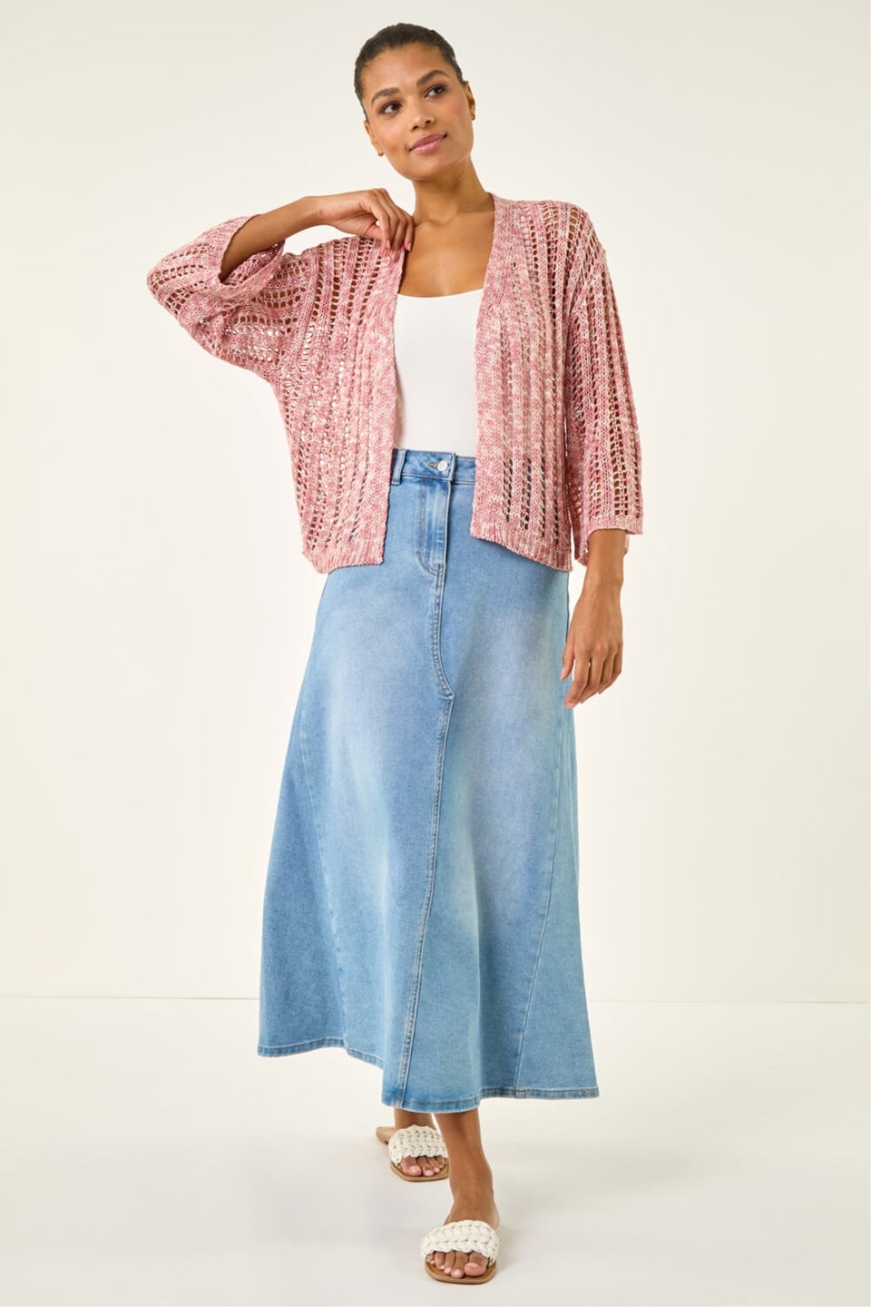 Roman Light Pink Spacedye Open Knitted Cardigan