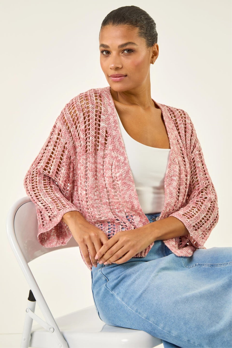 Roman Light Pink Spacedye Open Knitted Cardigan