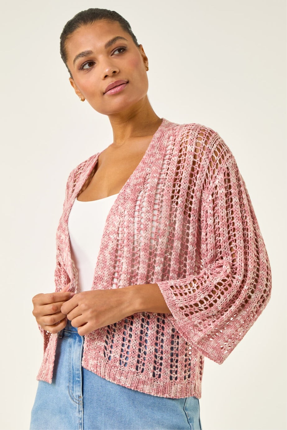 Roman Light Pink Spacedye Open Knitted Cardigan