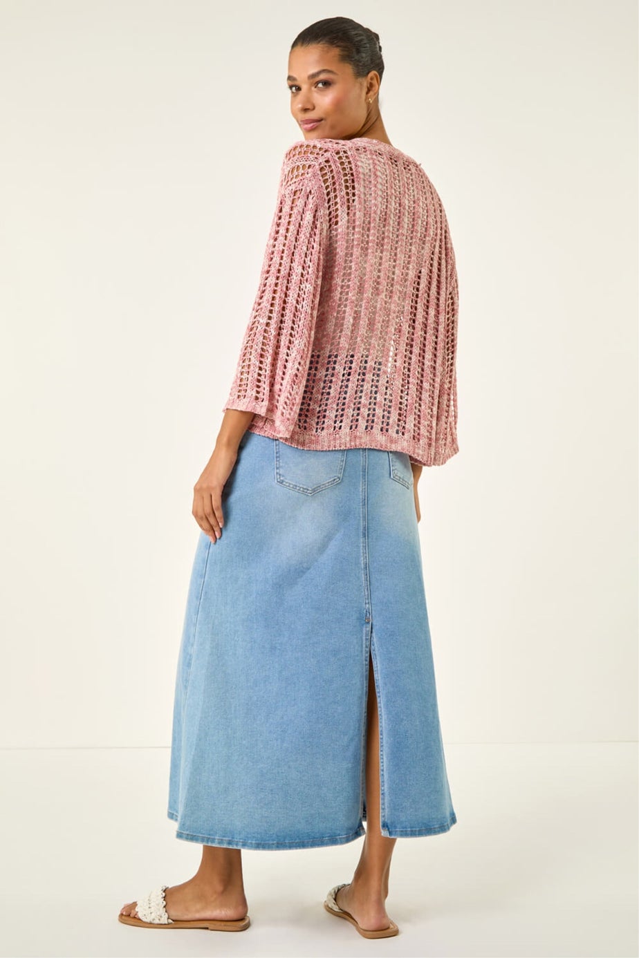 Roman Light Pink Spacedye Open Knitted Cardigan