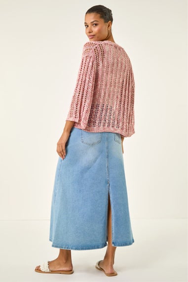 Roman Light Pink Spacedye Open Knitted Cardigan