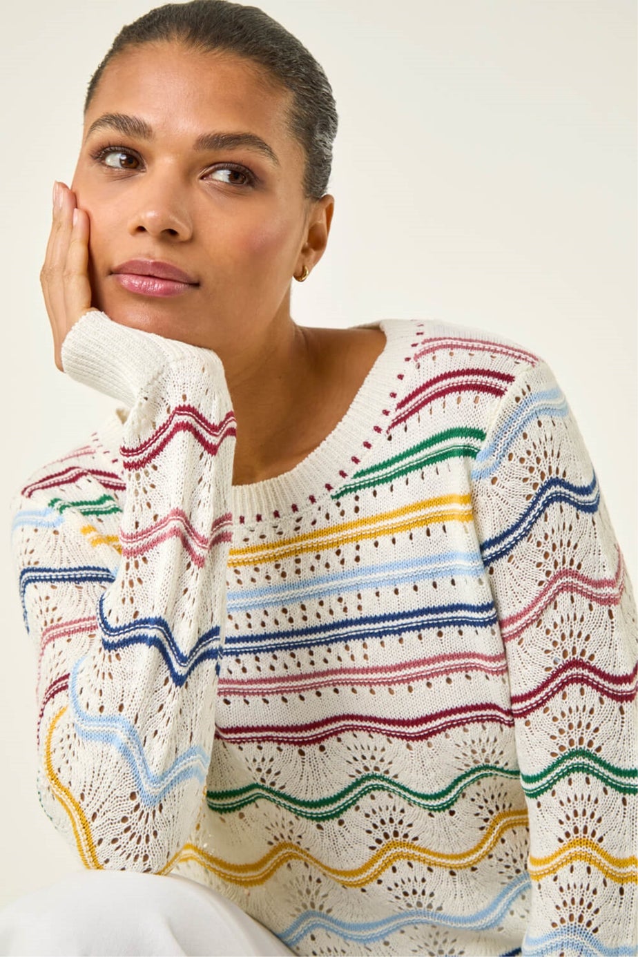 Roman Ivory Stripe Wave Knit Jumper