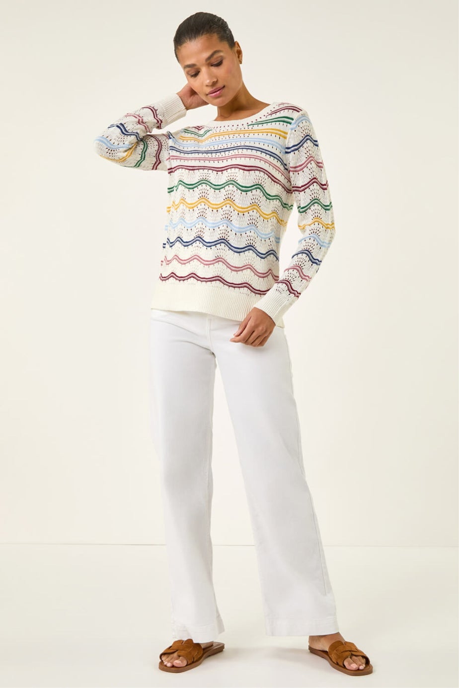 Roman Ivory Stripe Wave Knit Jumper