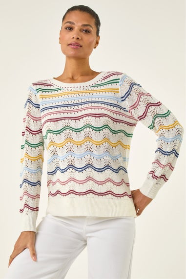 Roman Ivory Stripe Wave Knit Jumper