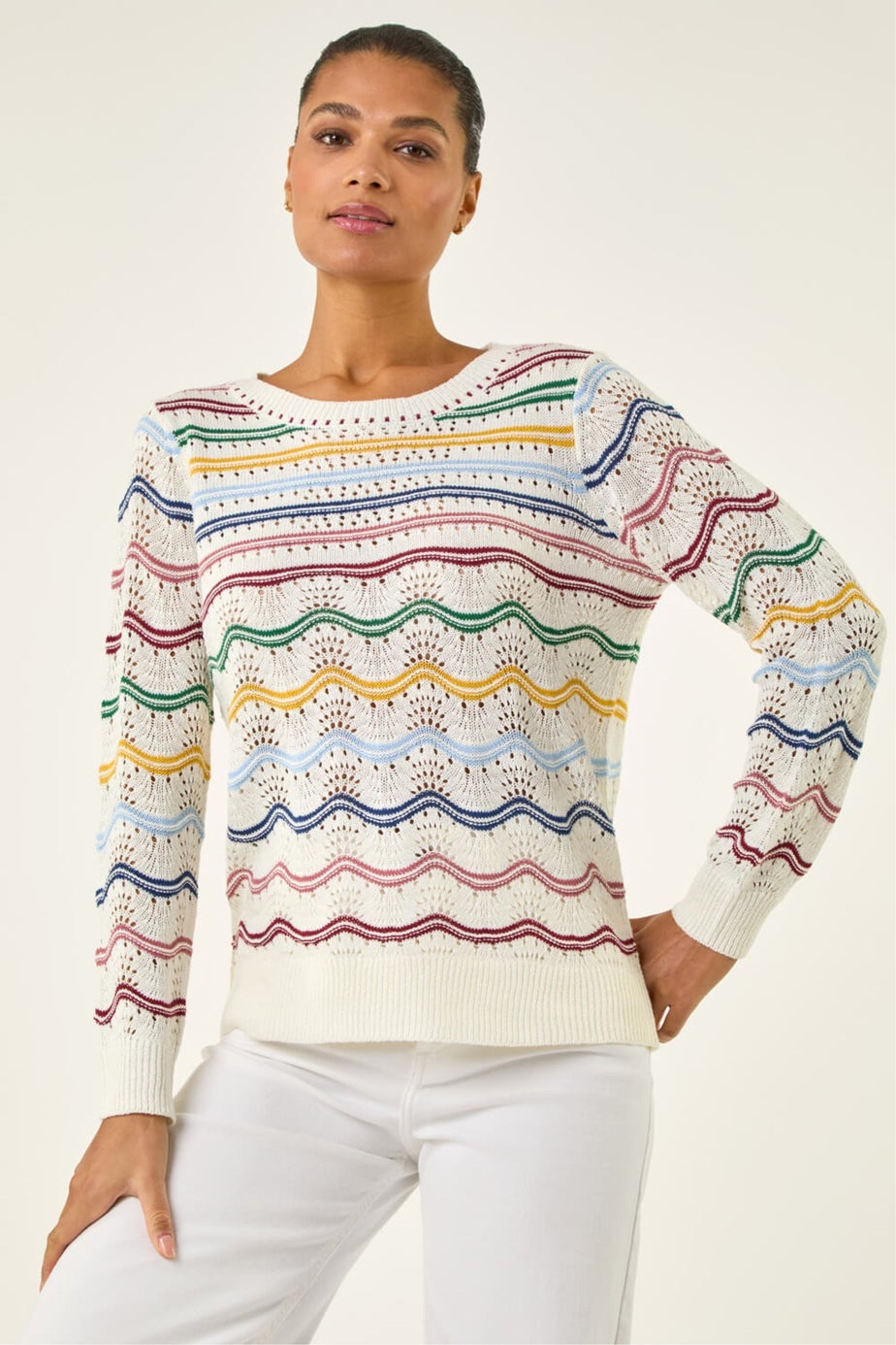 Roman Ivory Stripe Wave Knit Jumper
