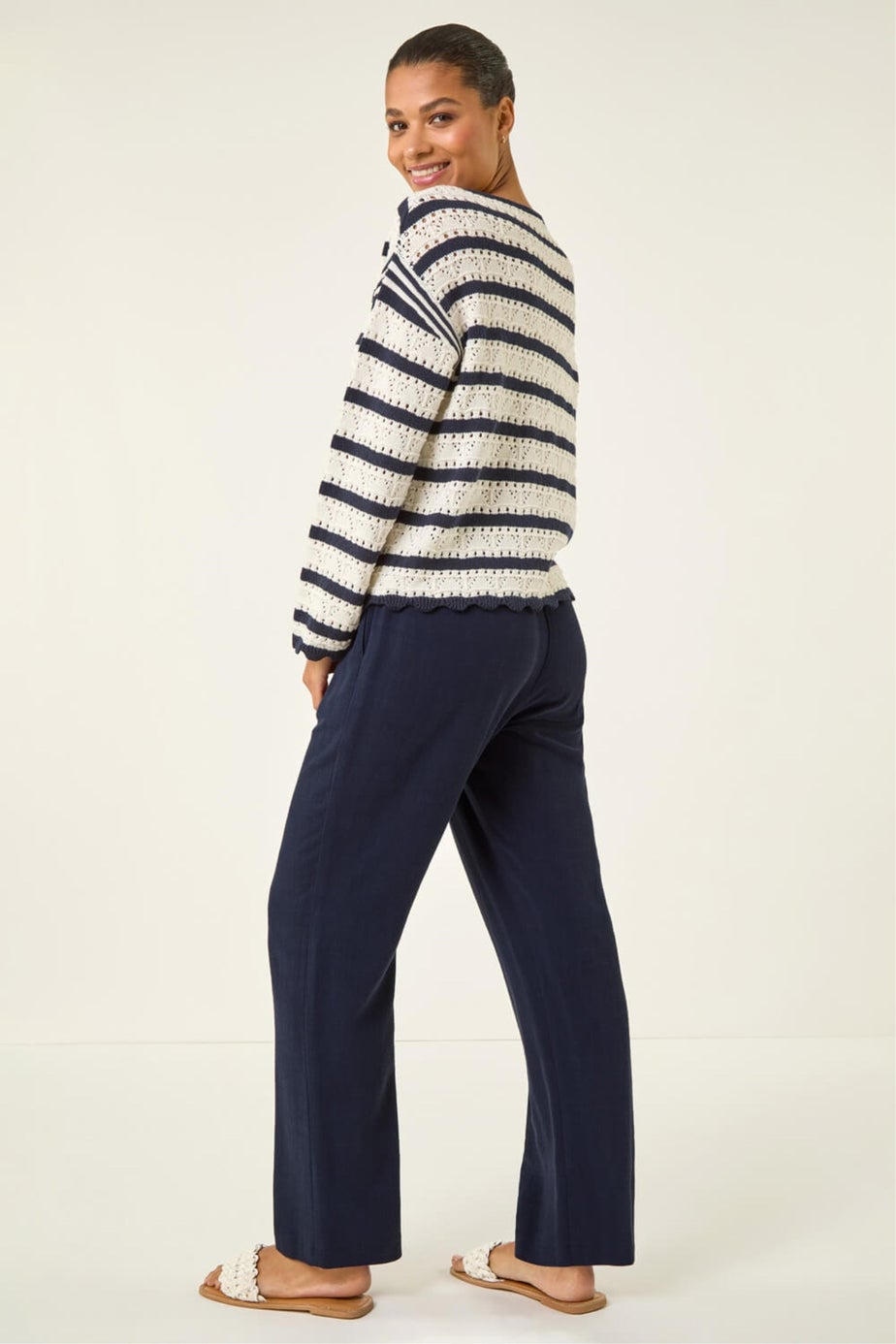 Roman Ivory Stripe Pointelle Knit Jumper