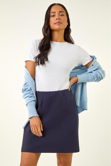 Roman Navy Petite Ponte Stretch Pencil Skirt