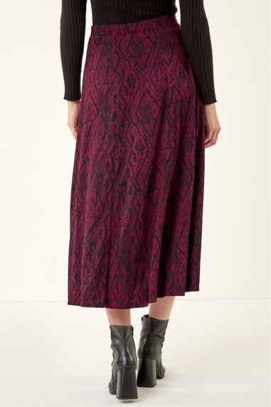 Roman Wine Abstract Diamond Print Midi Skirt