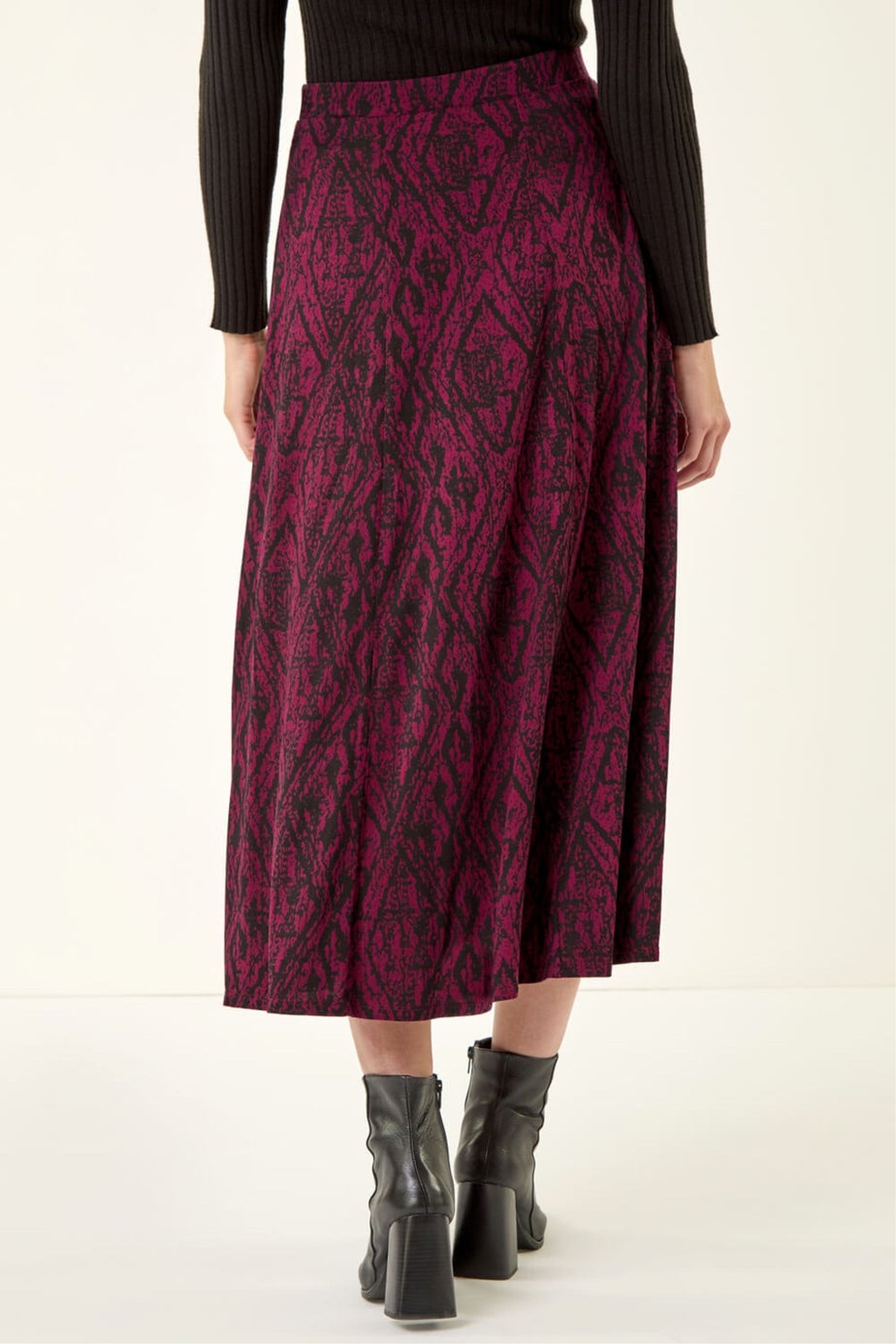 Roman Wine Abstract Diamond Print Midi Skirt