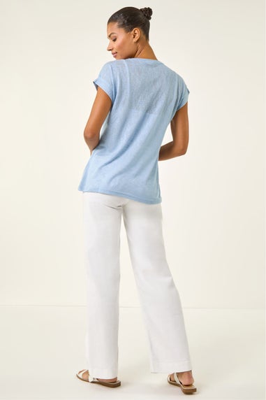 Roman Light Blue Textured Leaf T-Shirt