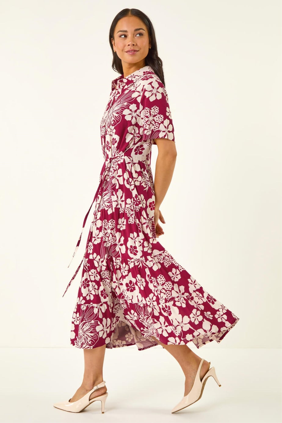 Roman Red Petite Floral Shirt Dress