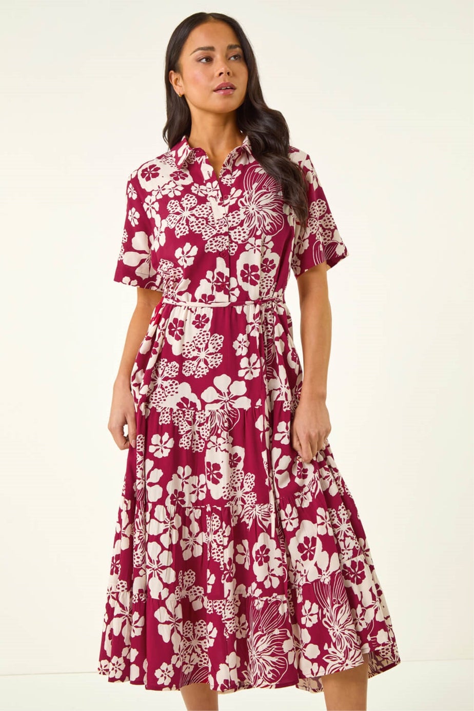 Roman Red Petite Floral Shirt Dress