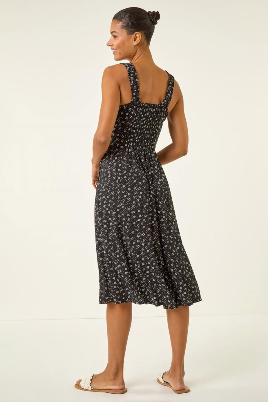 Roman Black Floral Spot Print Midi Dress