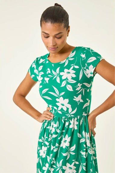 Roman Green Floral Print Pocket Midi Dress
