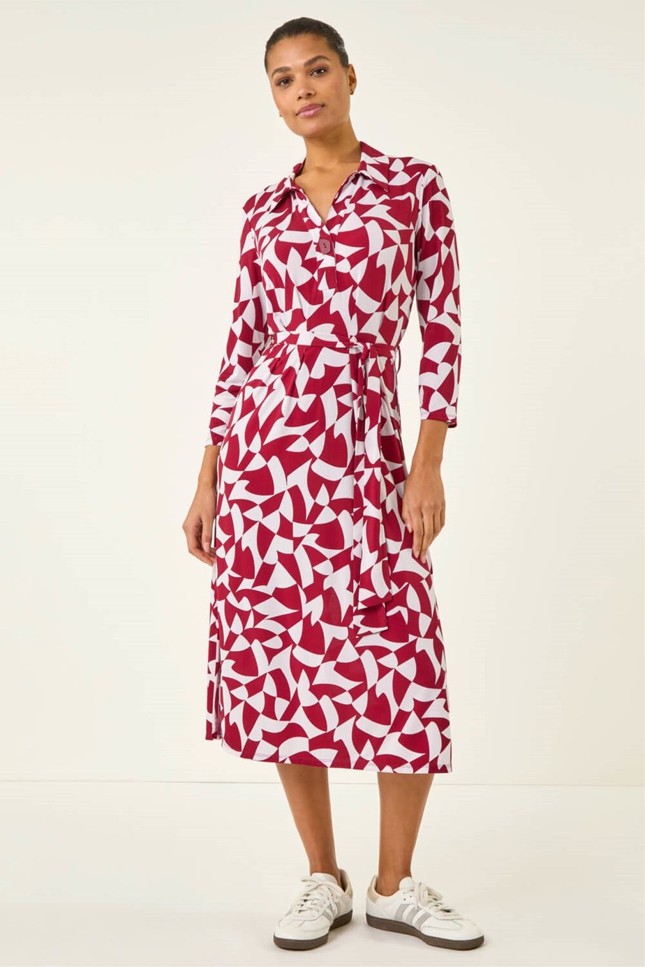 Roman Red Abstract Geometric Shirt Dress